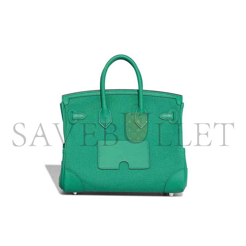 HERMÈS MASTER VERT VERTIGO SWIFT LEATHER AND CANVAS CARGO BIRKIN 25 (25*20*13cm)